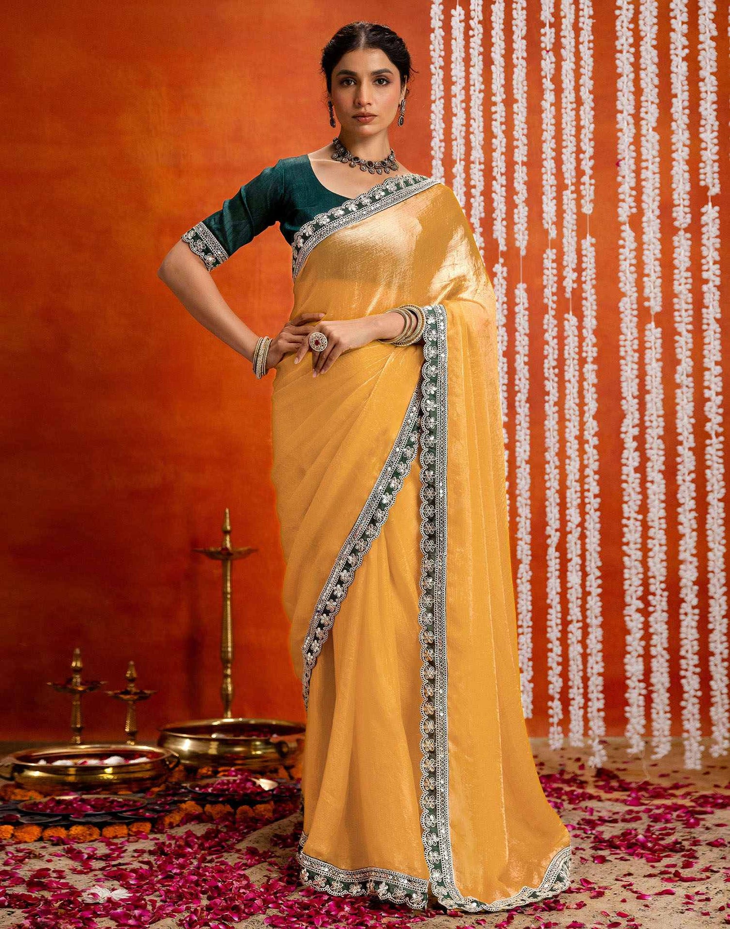 Yellow Shimmer Sequence Lace Saree