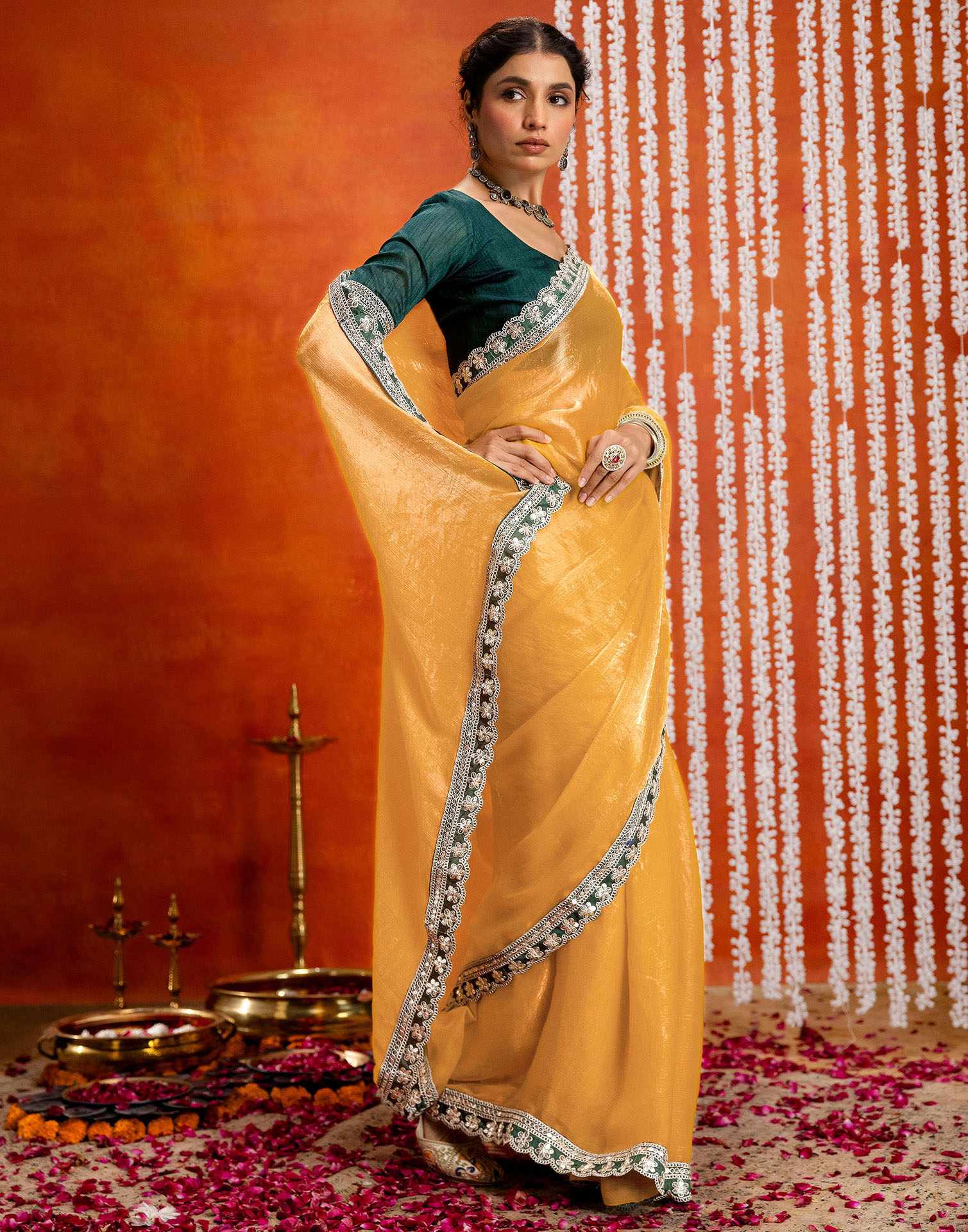 Yellow Shimmer Sequence Lace Saree