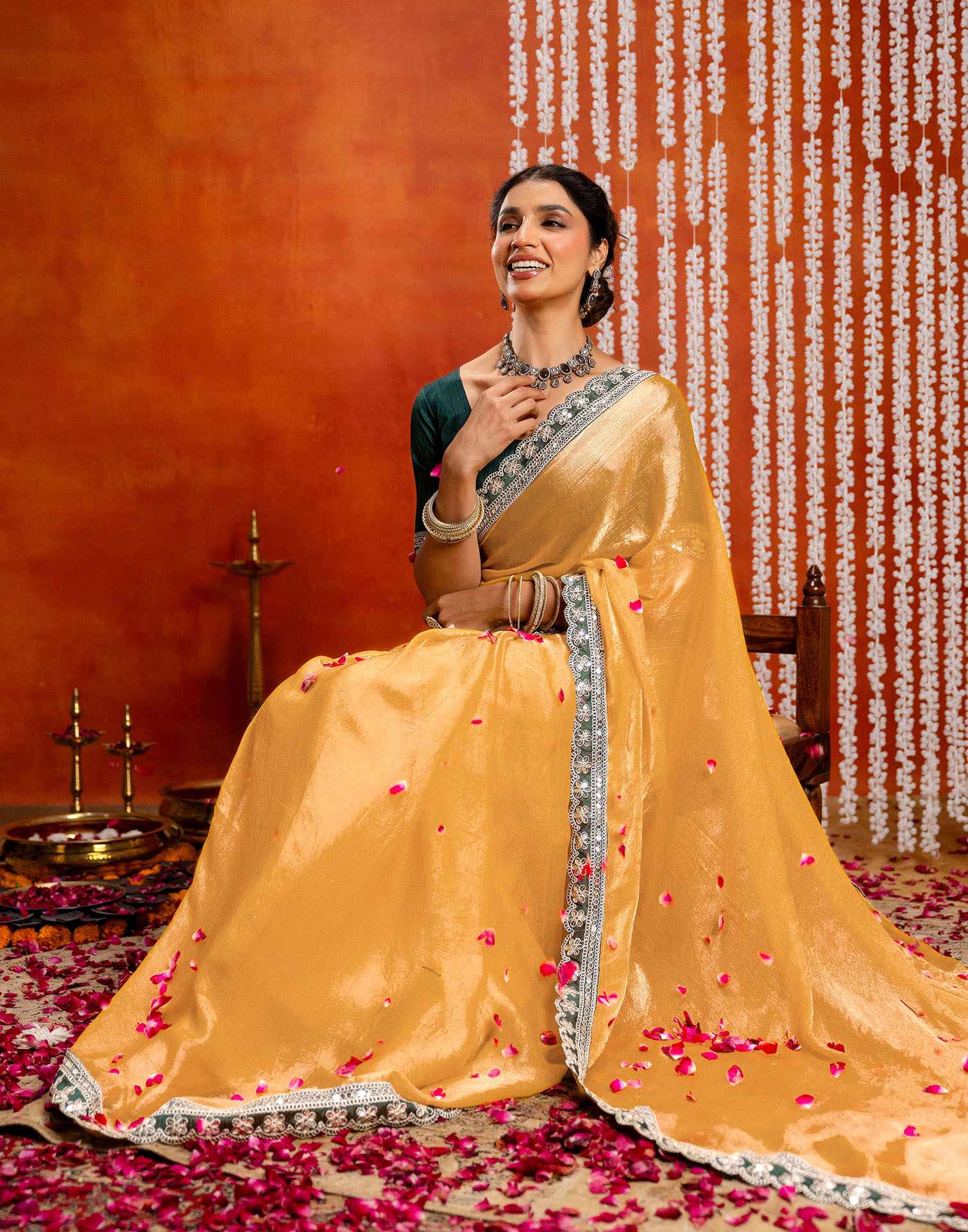 Yellow Shimmer Sequence Lace Saree