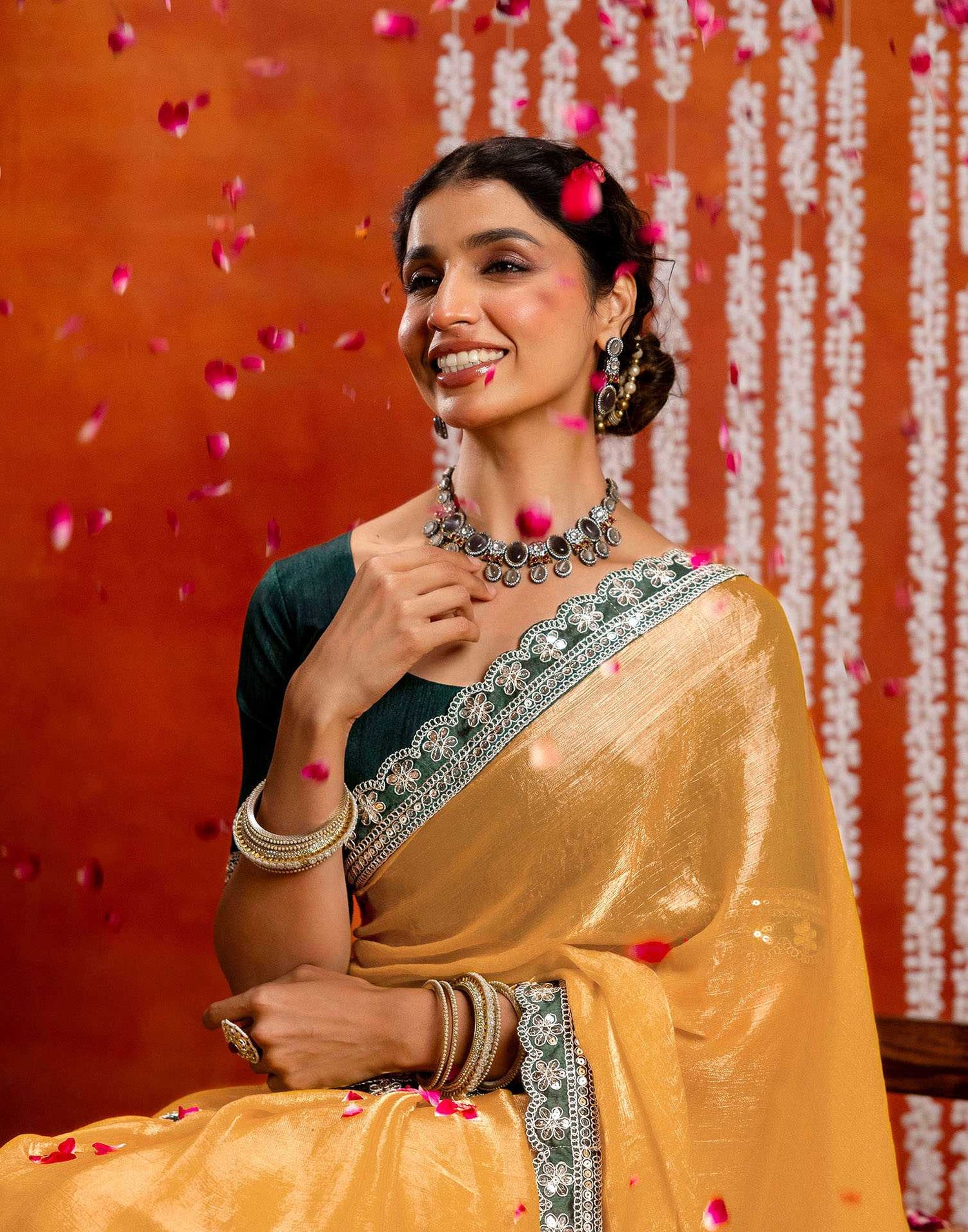 Yellow Shimmer Sequence Lace Saree