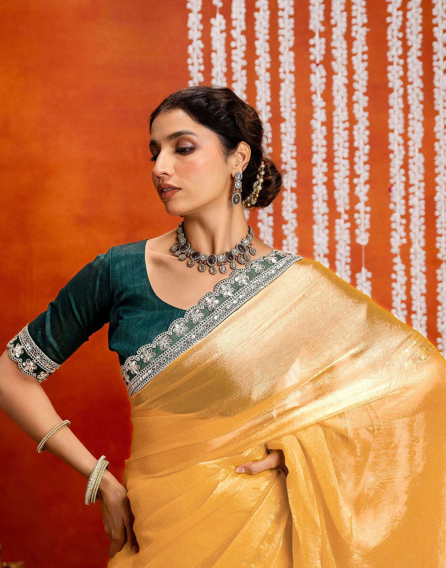 Yellow Shimmer Sequence Lace Saree