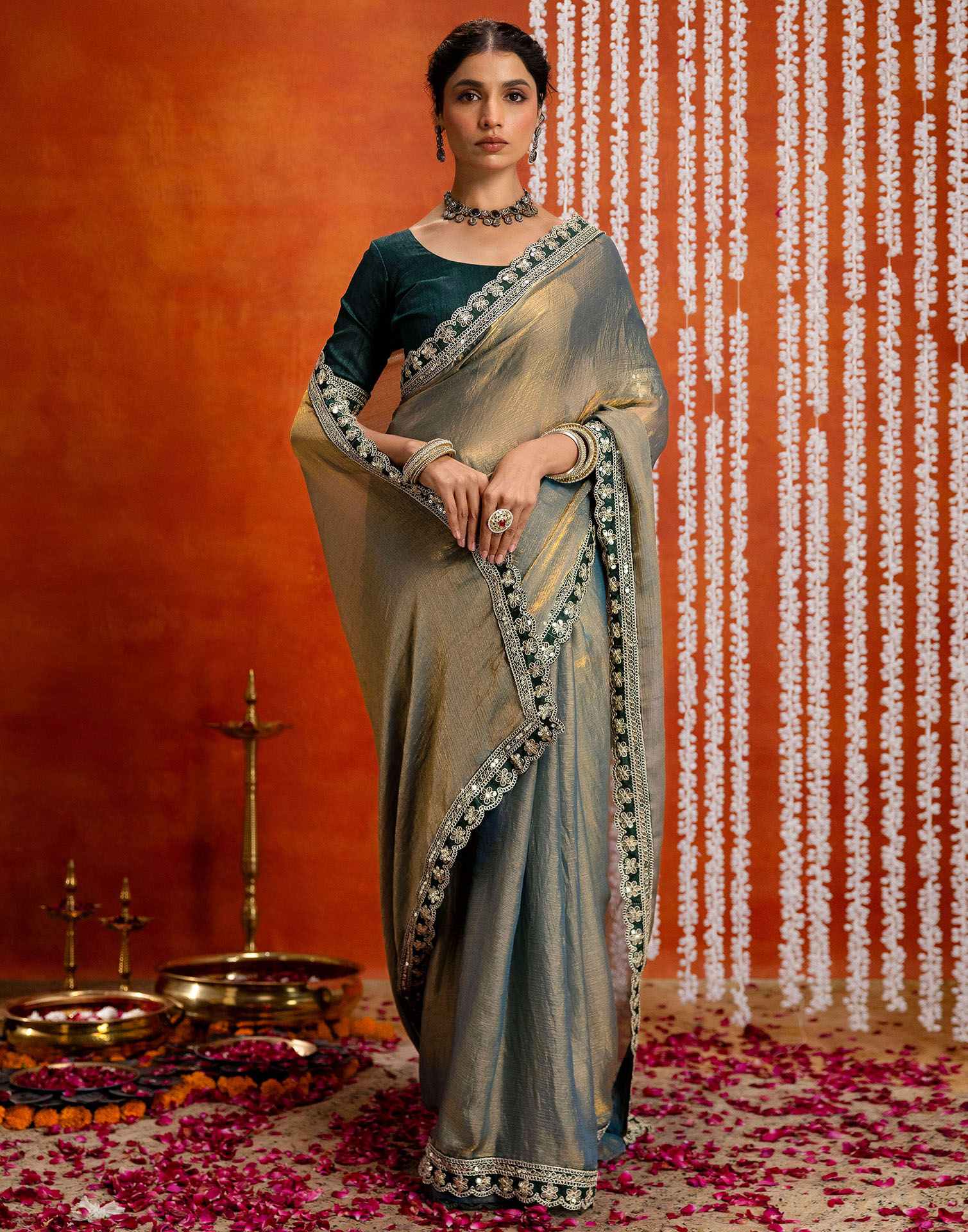 Teal Blue Shimmer Sequence Lace Saree