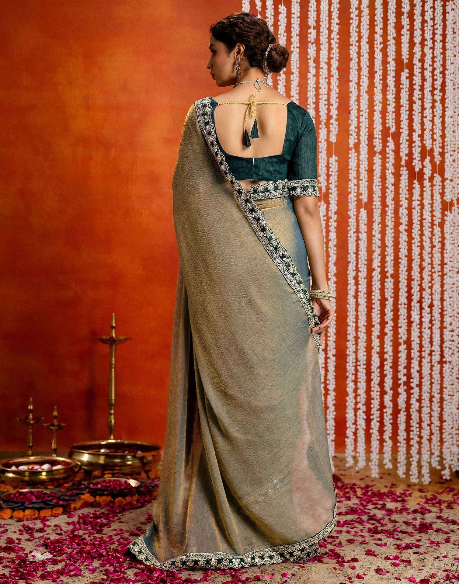 Teal Blue Shimmer Sequence Lace Saree