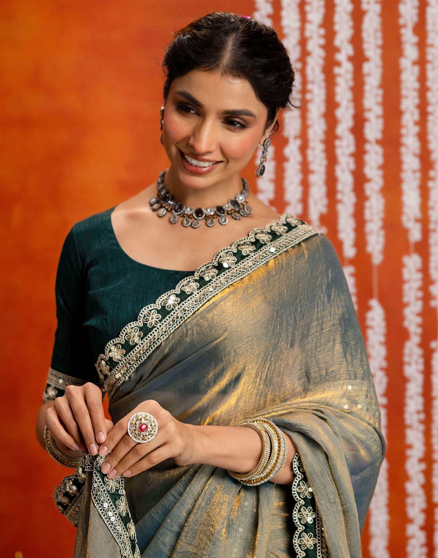 Teal Blue Shimmer Sequence Lace Saree