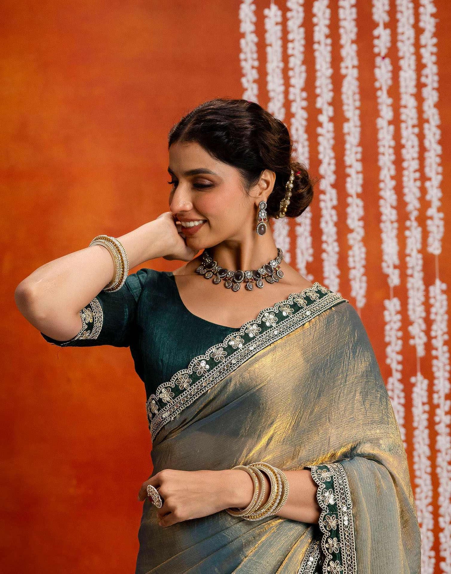 Teal Blue Shimmer Sequence Lace Saree