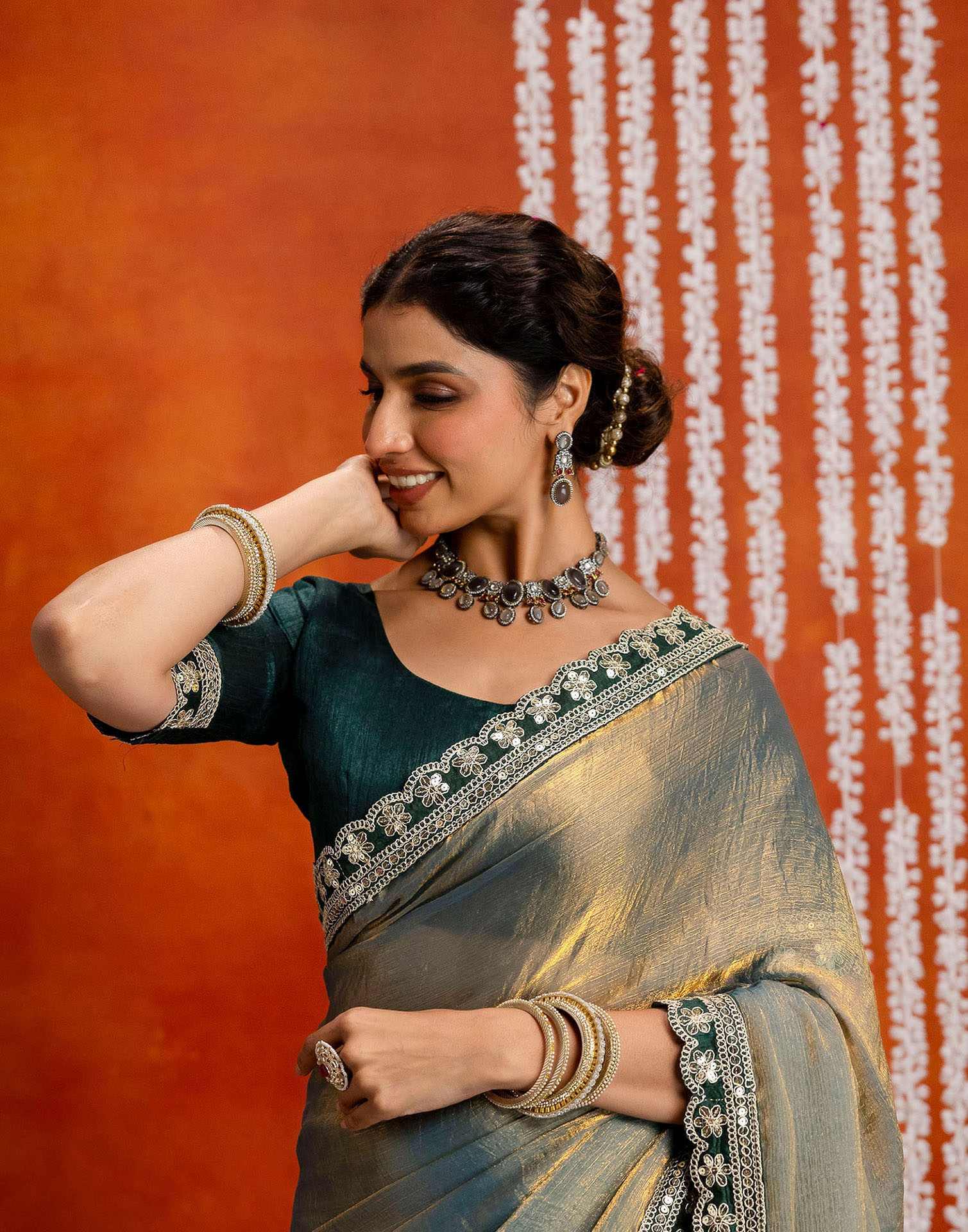 Teal Blue Shimmer Sequence Lace Saree