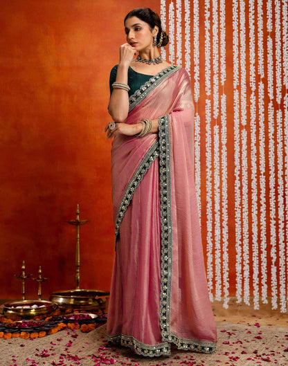 Light Pink Shimmer Sequence Lace Saree