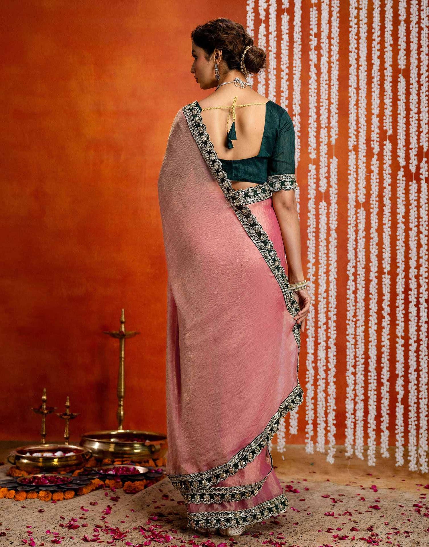 Light Pink Shimmer Sequence Lace Saree