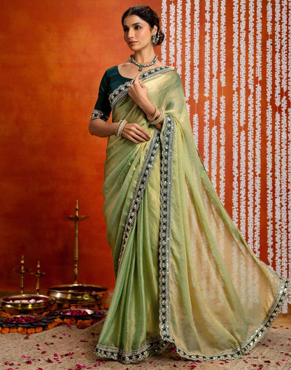 Pista Green Shimmer Sequence Lace Saree