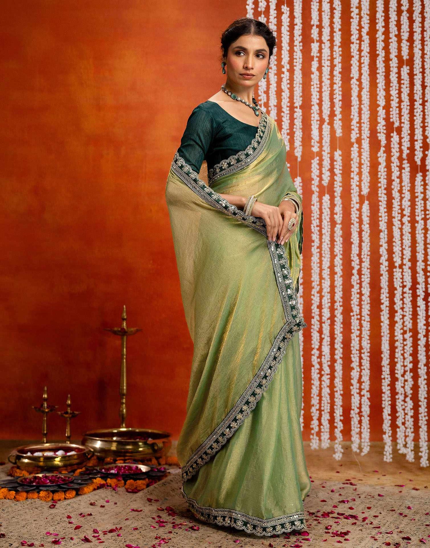 Pista Green Shimmer Sequence Lace Saree