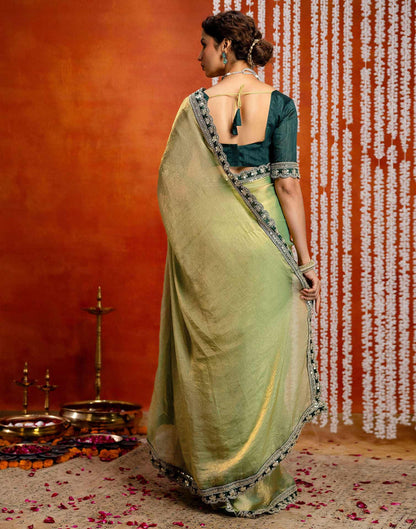 Pista Green Shimmer Sequence Lace Saree