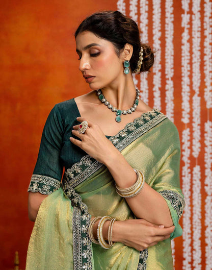 Pista Green Shimmer Sequence Lace Saree