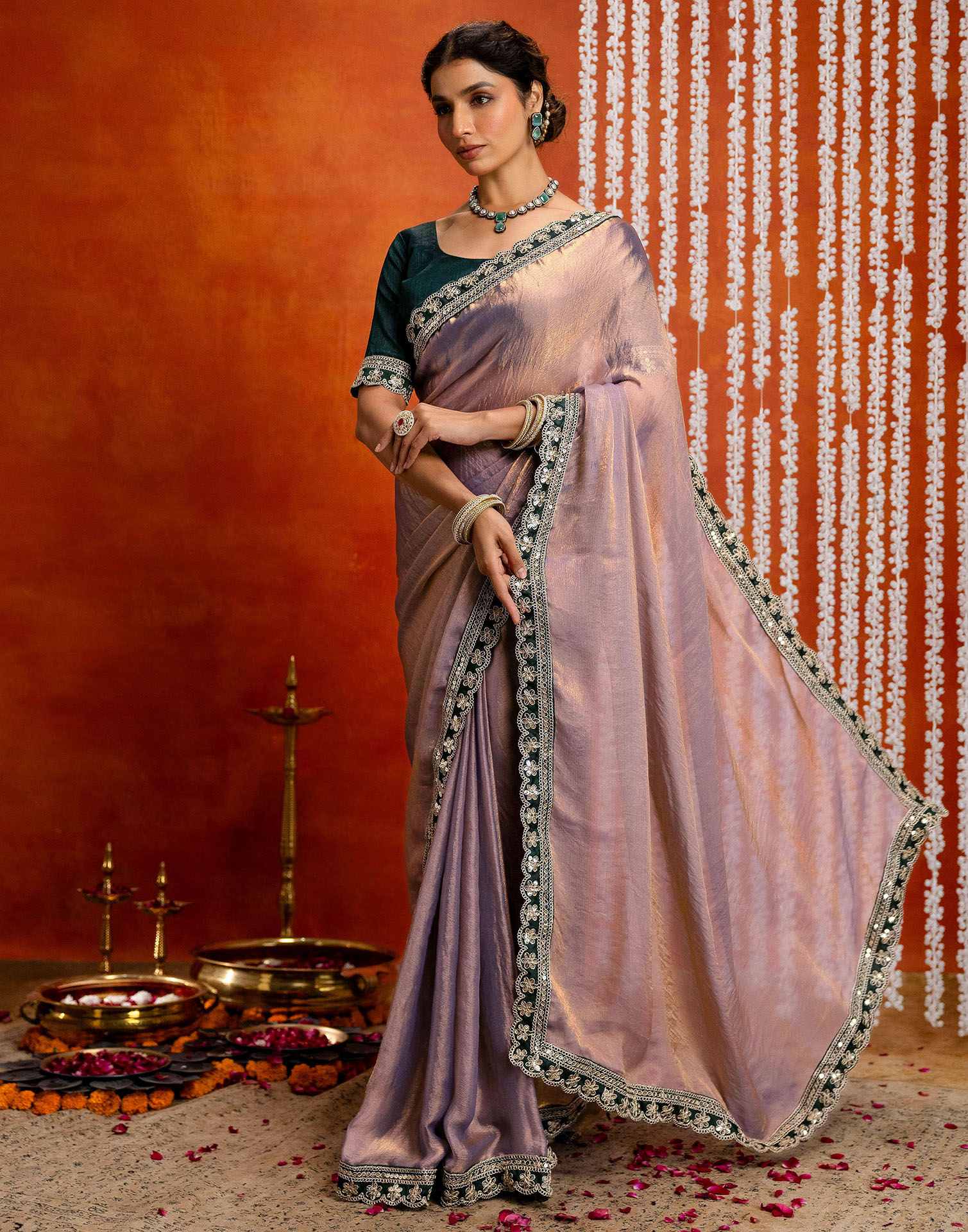 Lavender Shimmer Sequence Lace Saree