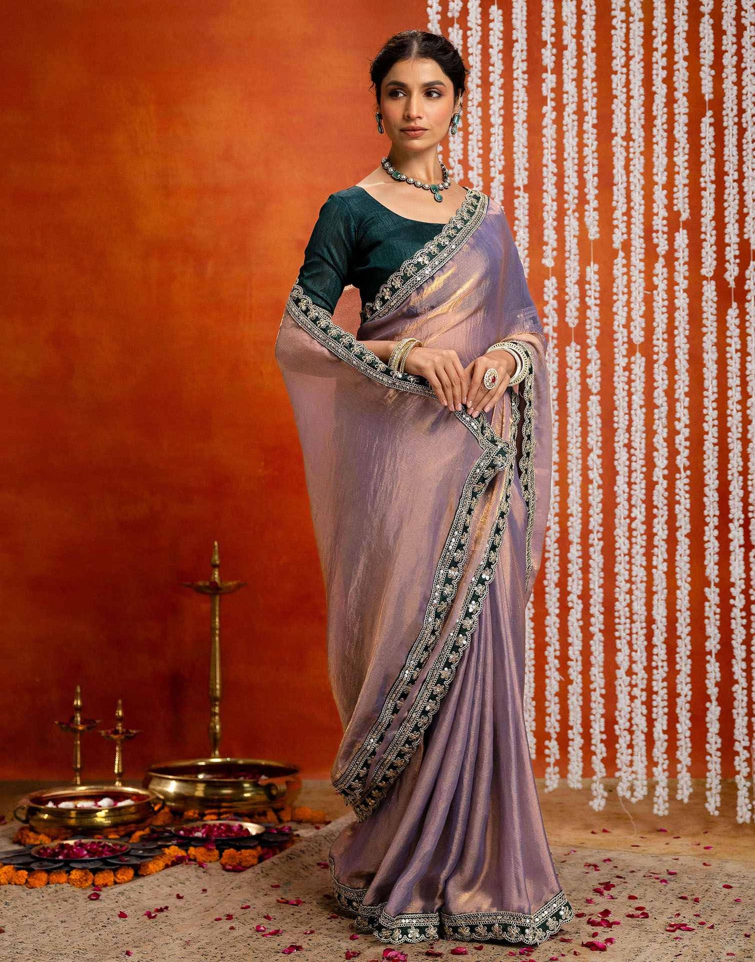 Lavender Shimmer Sequence Lace Saree