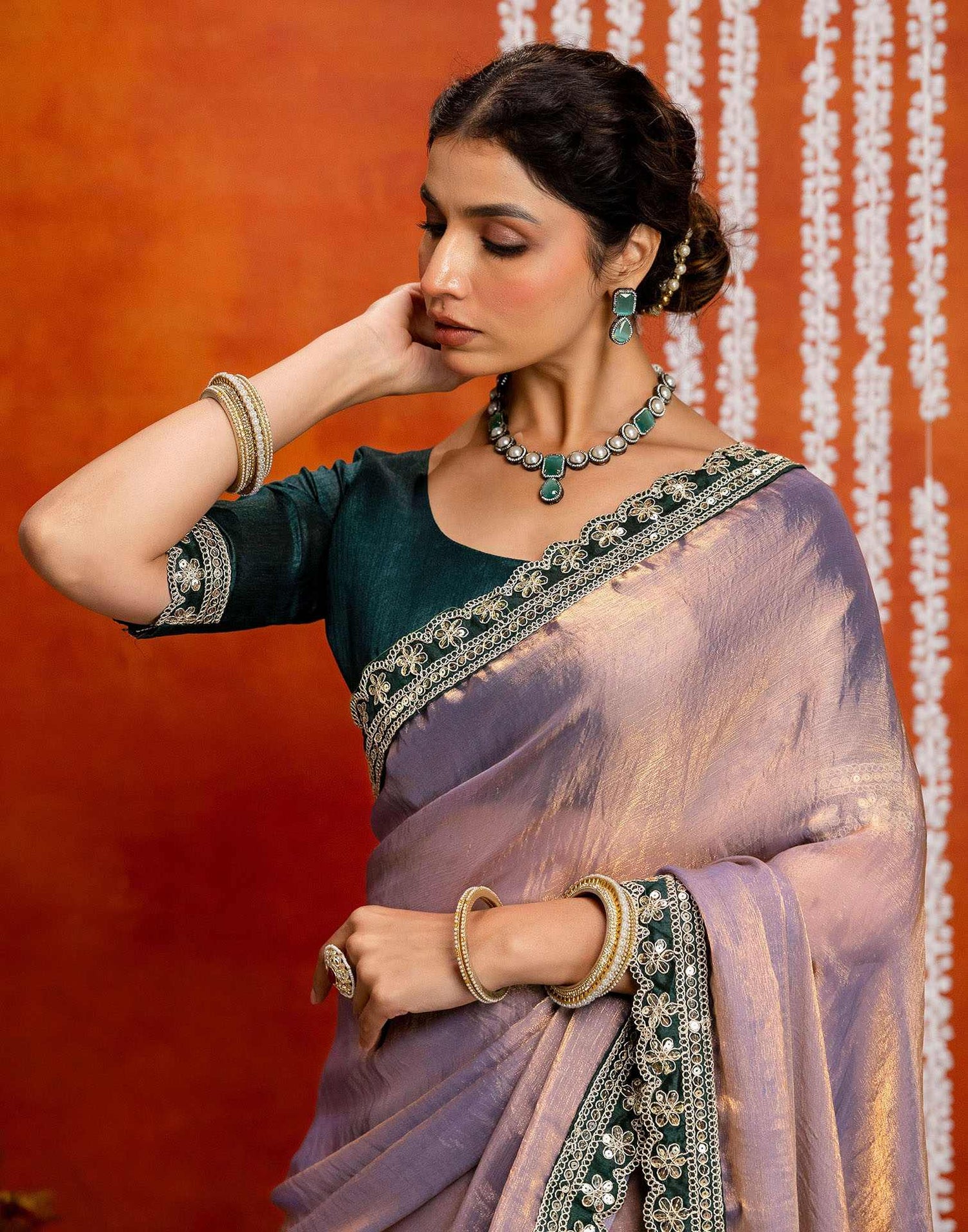 Lavender Shimmer Sequence Lace Saree