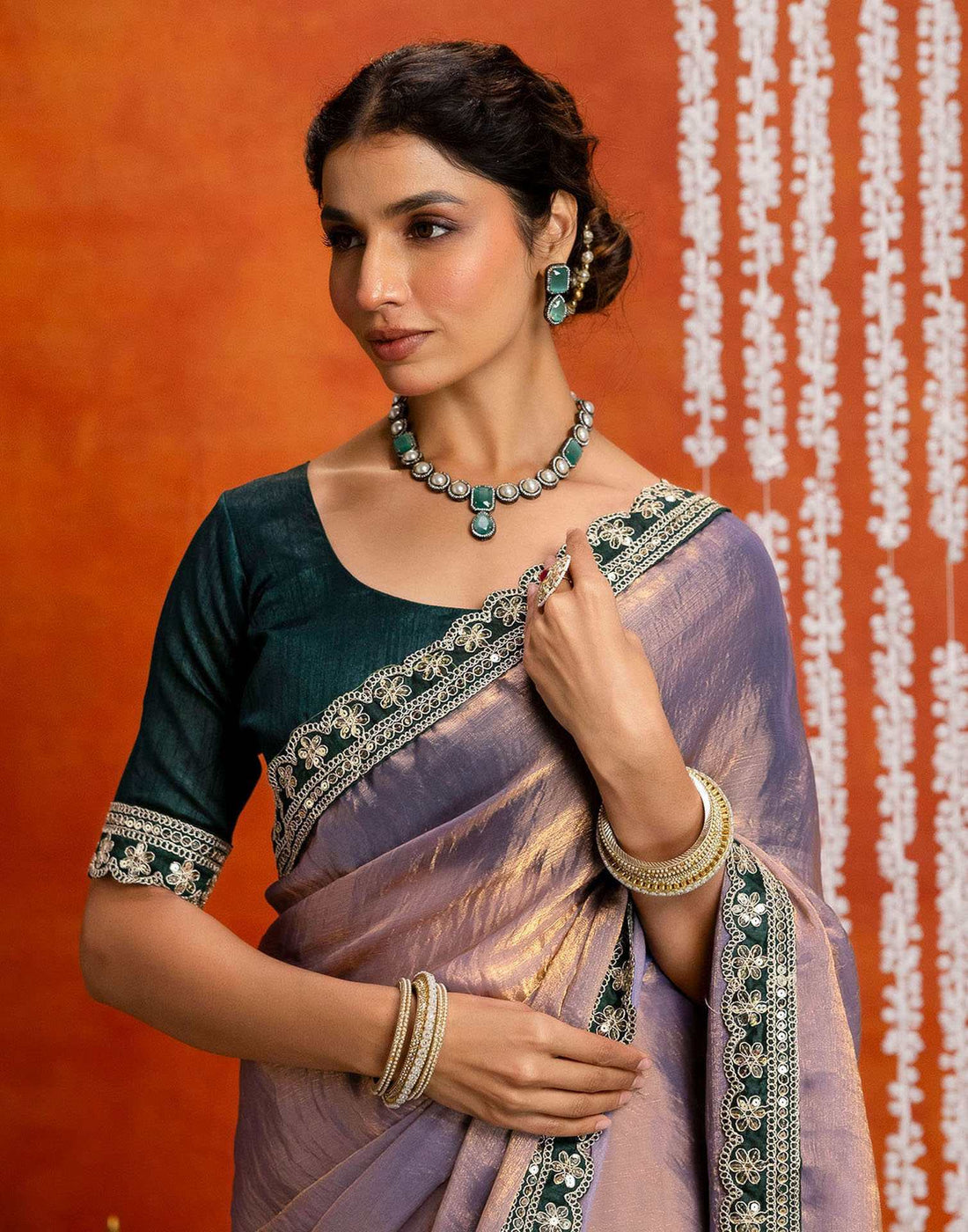 Lavender Shimmer Sequence Lace Saree