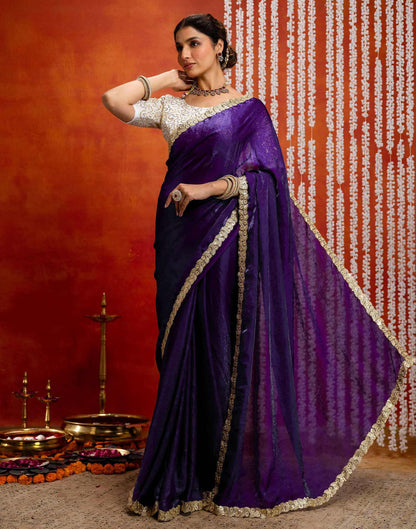 Purple Silk Embroidery lace Saree
