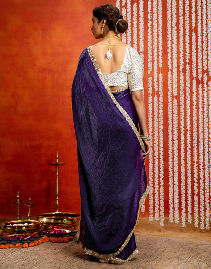 Purple Silk Embroidery lace Saree