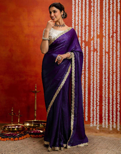 Purple Silk Embroidery lace Saree