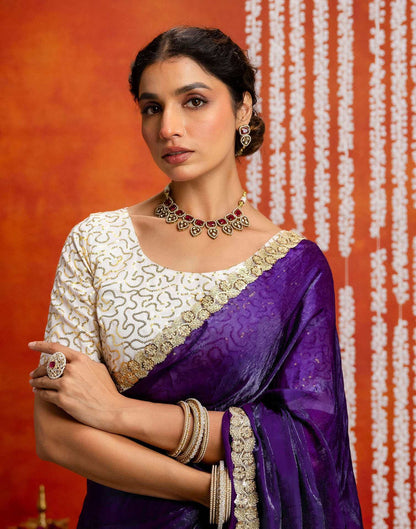 Purple Silk Embroidery lace Saree