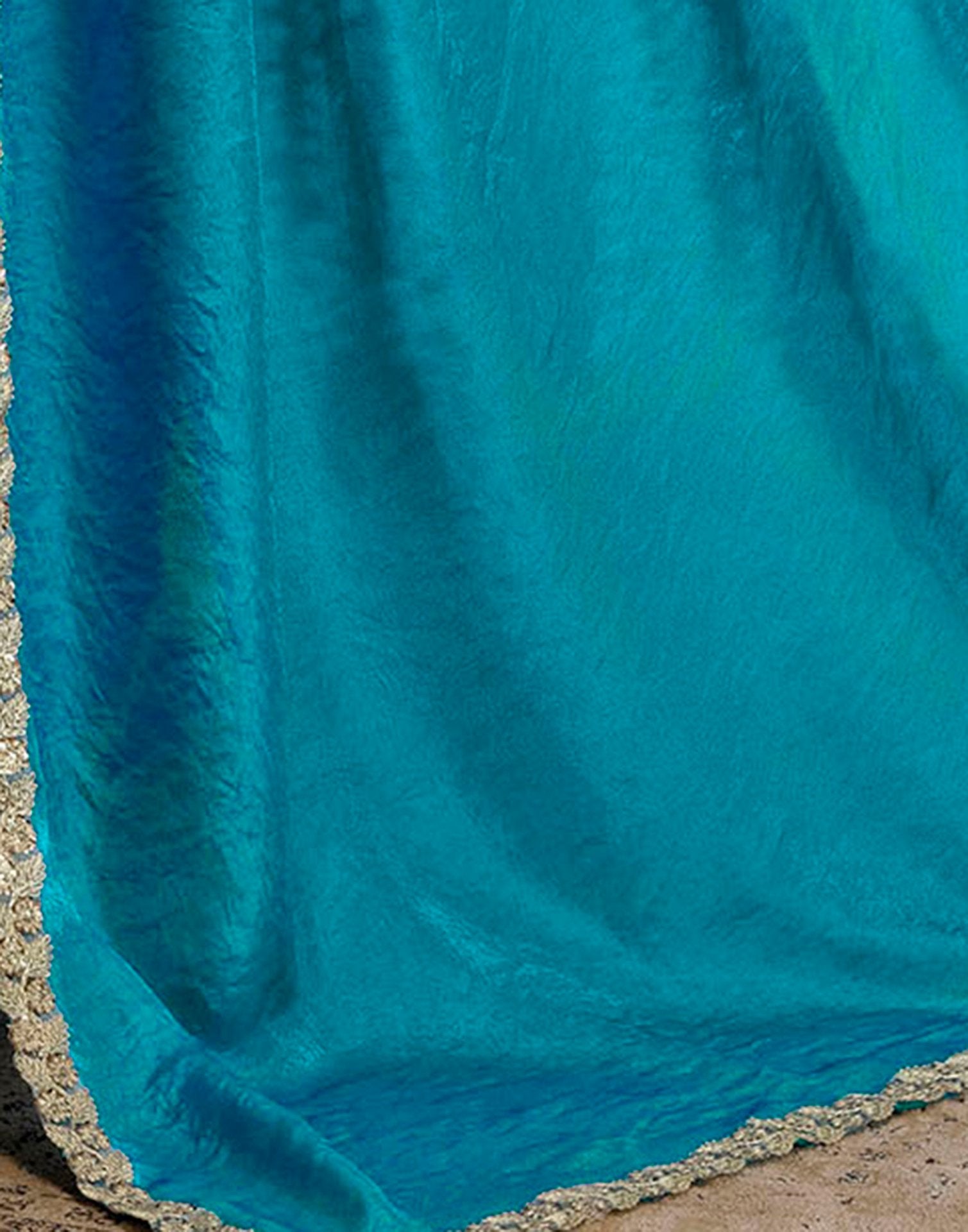 Teal Blue Silk Embroidery lace Saree