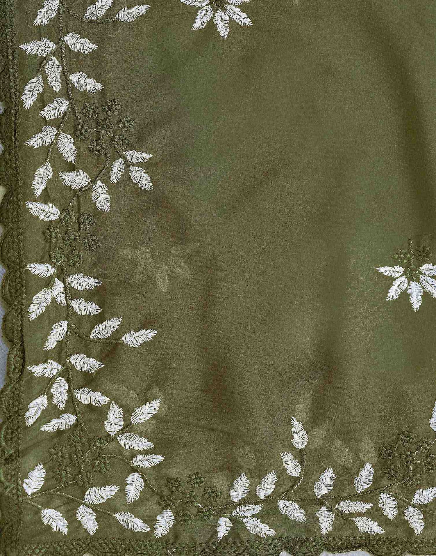 Olive Green Georgette Embroidery Saree