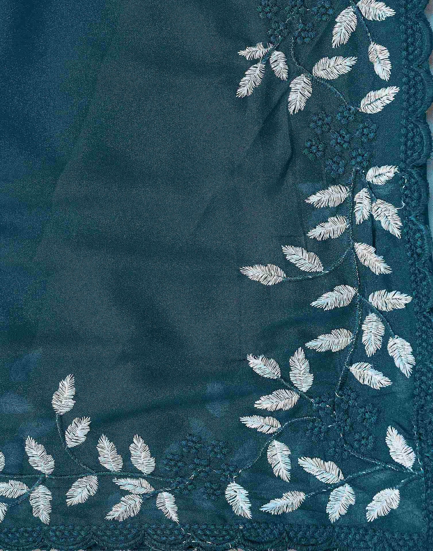 Rama Blue Georgette Embroidery Saree