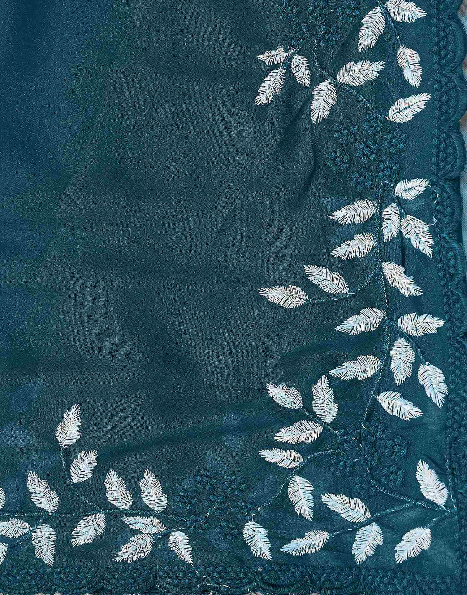 Rama Blue Georgette Embroidery Saree