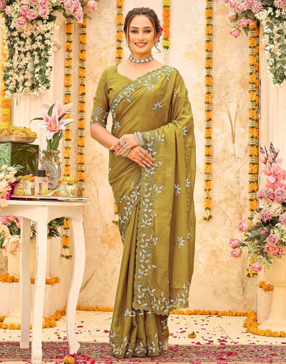 Green Georgette Embroidery Saree