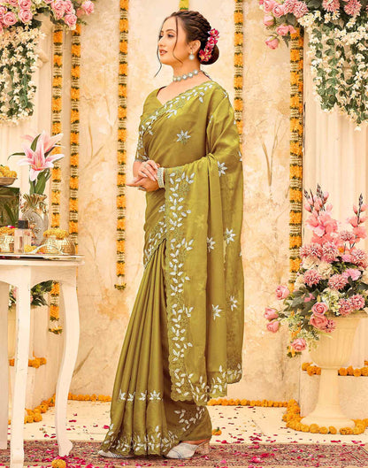 Green Georgette Embroidery Saree
