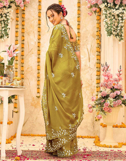 Green Georgette Embroidery Saree
