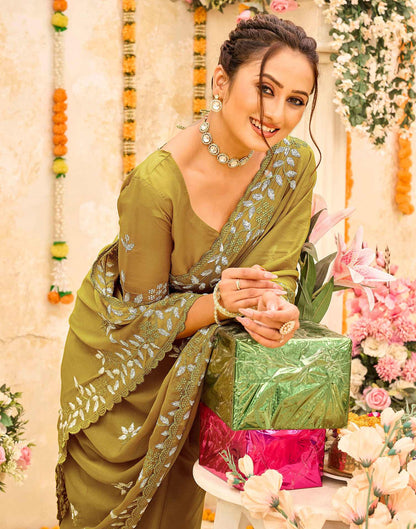 Green Georgette Embroidery Saree