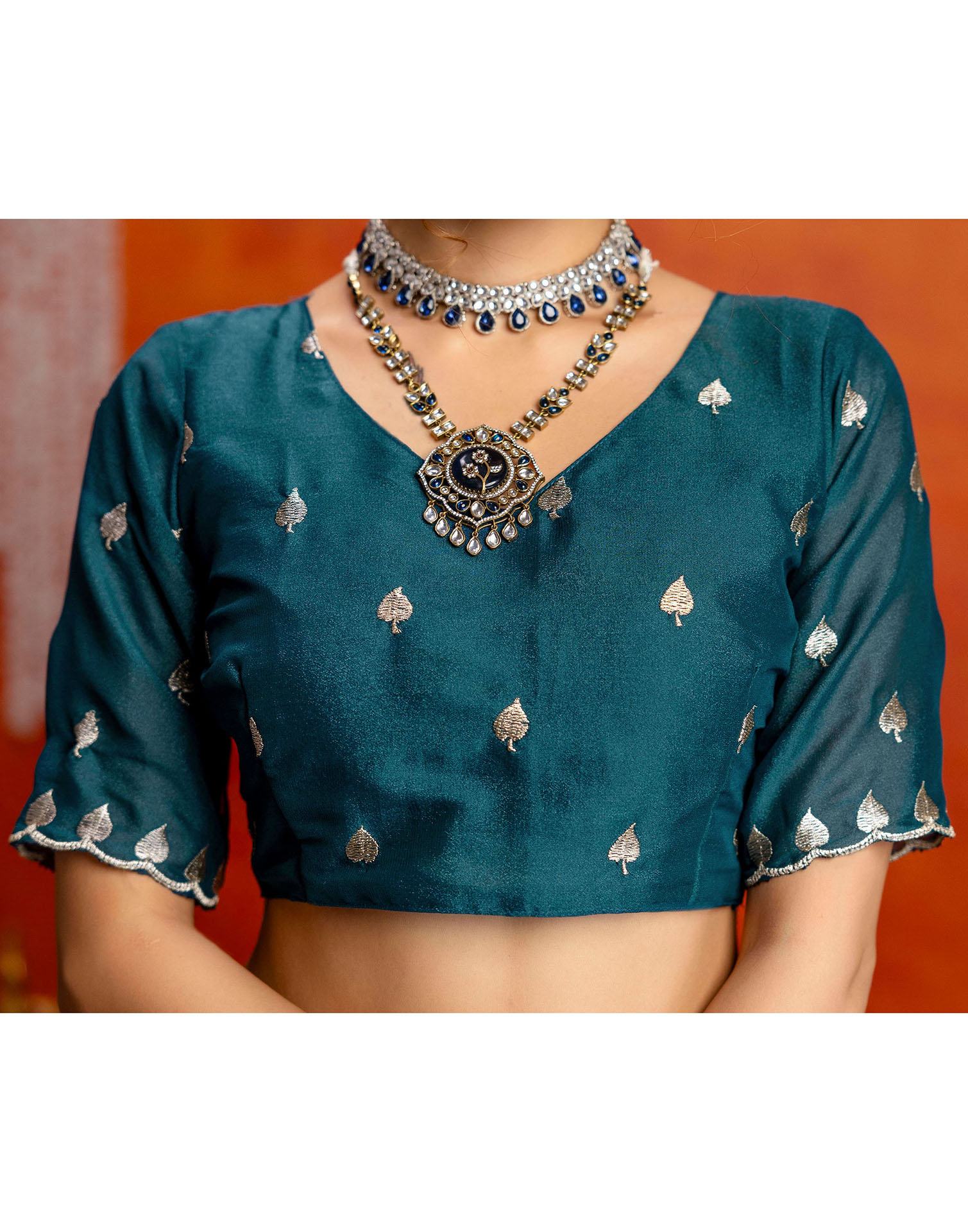 Teal Blue Shimmer Embroidery Saree