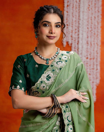Pista Green Shimmer Embroidery Saree