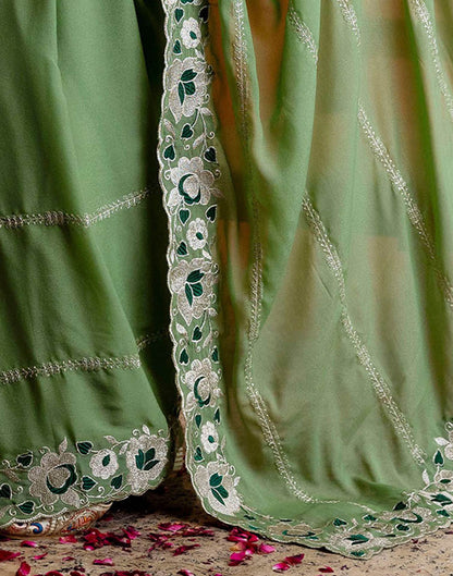 Pista Green Shimmer Embroidery Saree