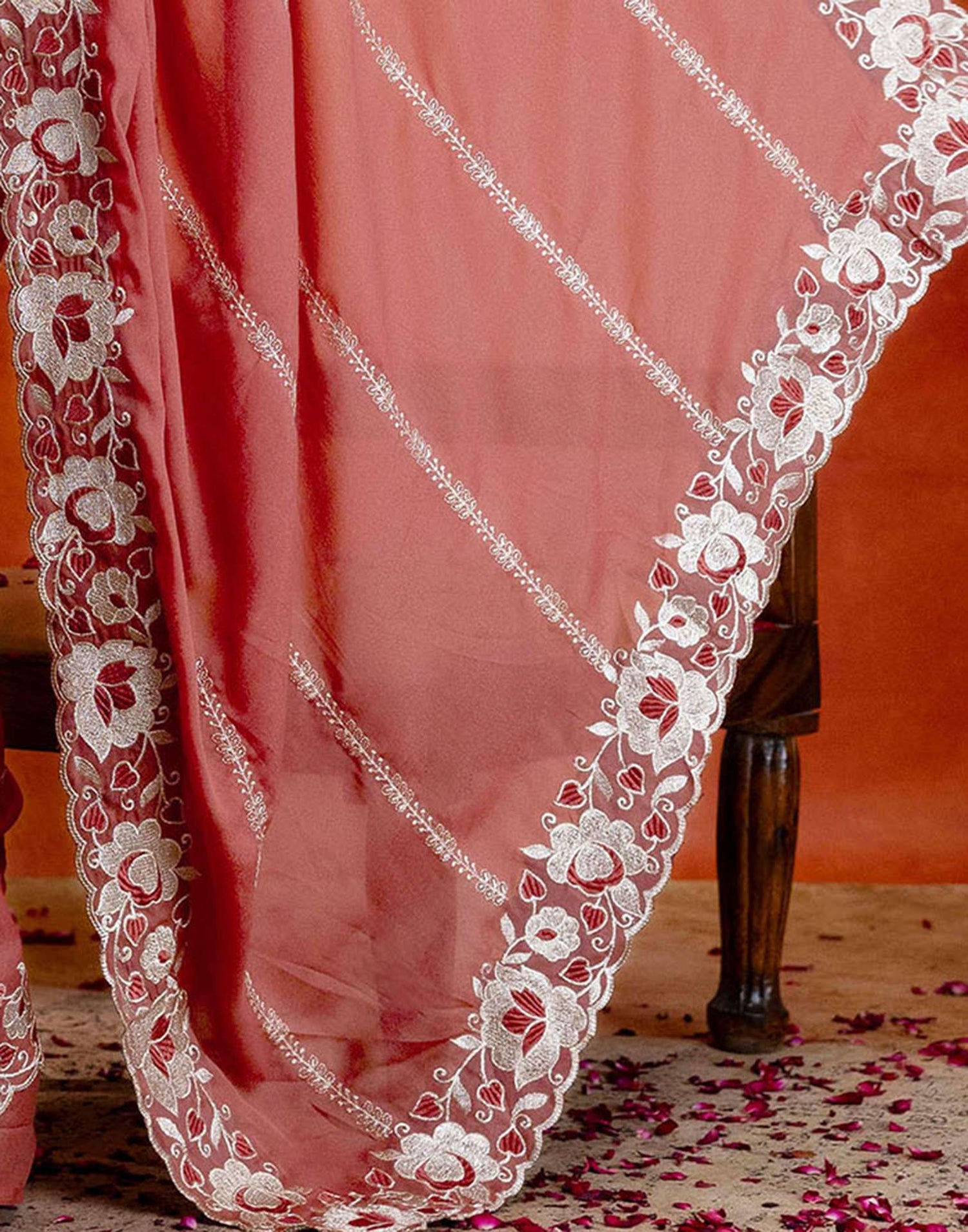 Dusty Rose Pink Shimmer Embroidery Saree