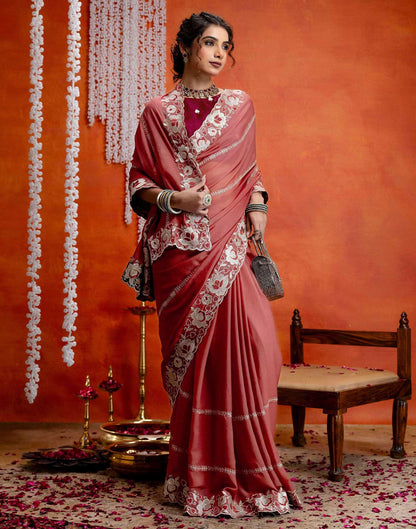 Dusty Rose Pink Shimmer Embroidery Saree