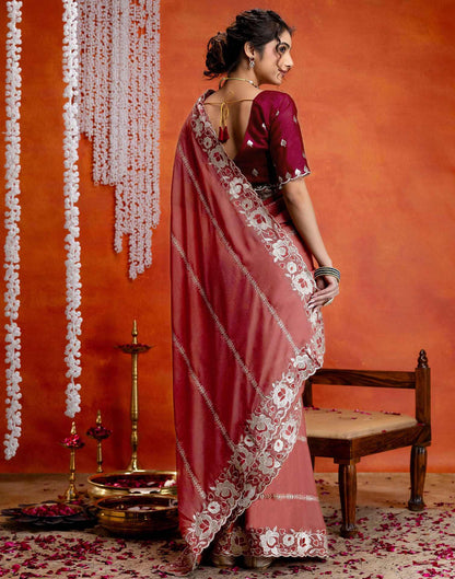 Dusty Rose Pink Shimmer Embroidery Saree