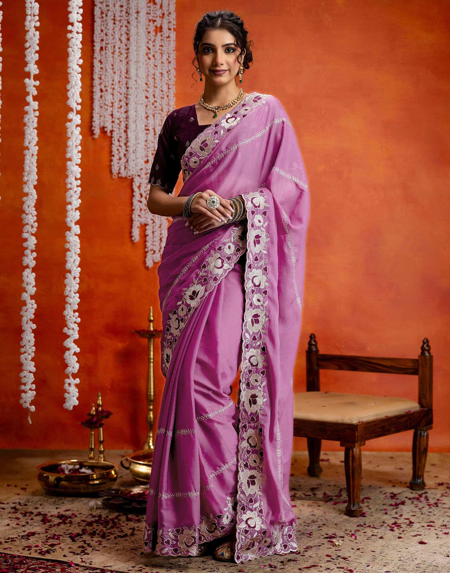 Dark Mauve Shimmer Embroidery Saree