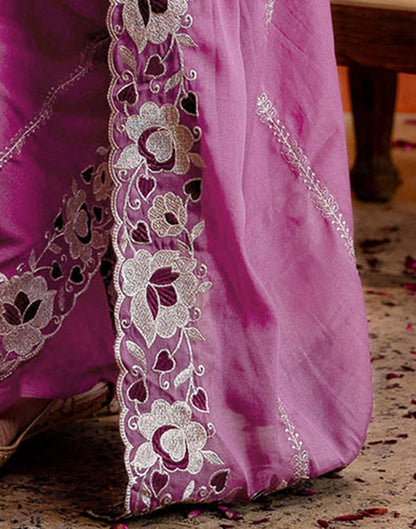 Dark Mauve Shimmer Embroidery Saree