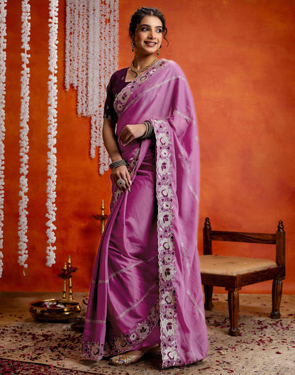 Dark Mauve Shimmer Embroidery Saree