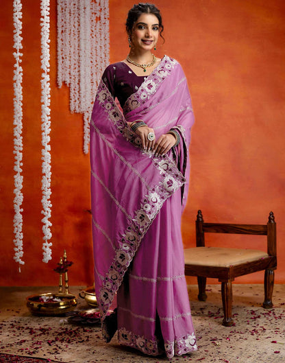 Dark Mauve Shimmer Embroidery Saree