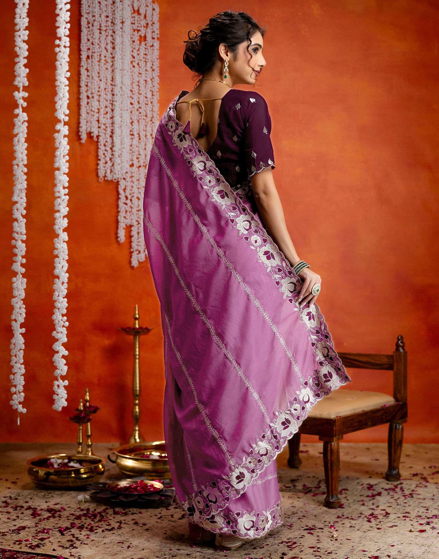 Dark Mauve Shimmer Embroidery Saree