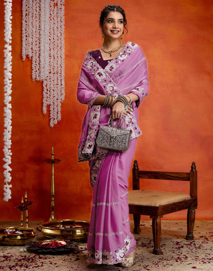 Dark Mauve Shimmer Embroidery Saree