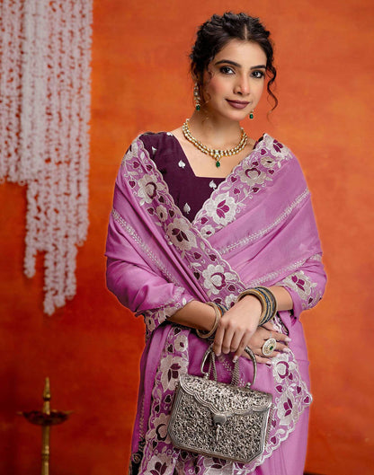 Dark Mauve Shimmer Embroidery Saree