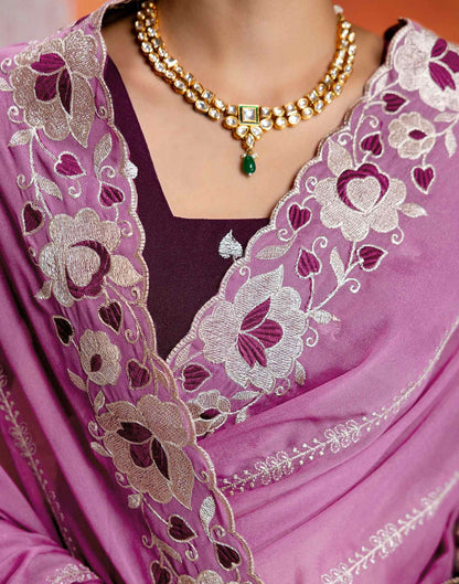 Dark Mauve Shimmer Embroidery Saree