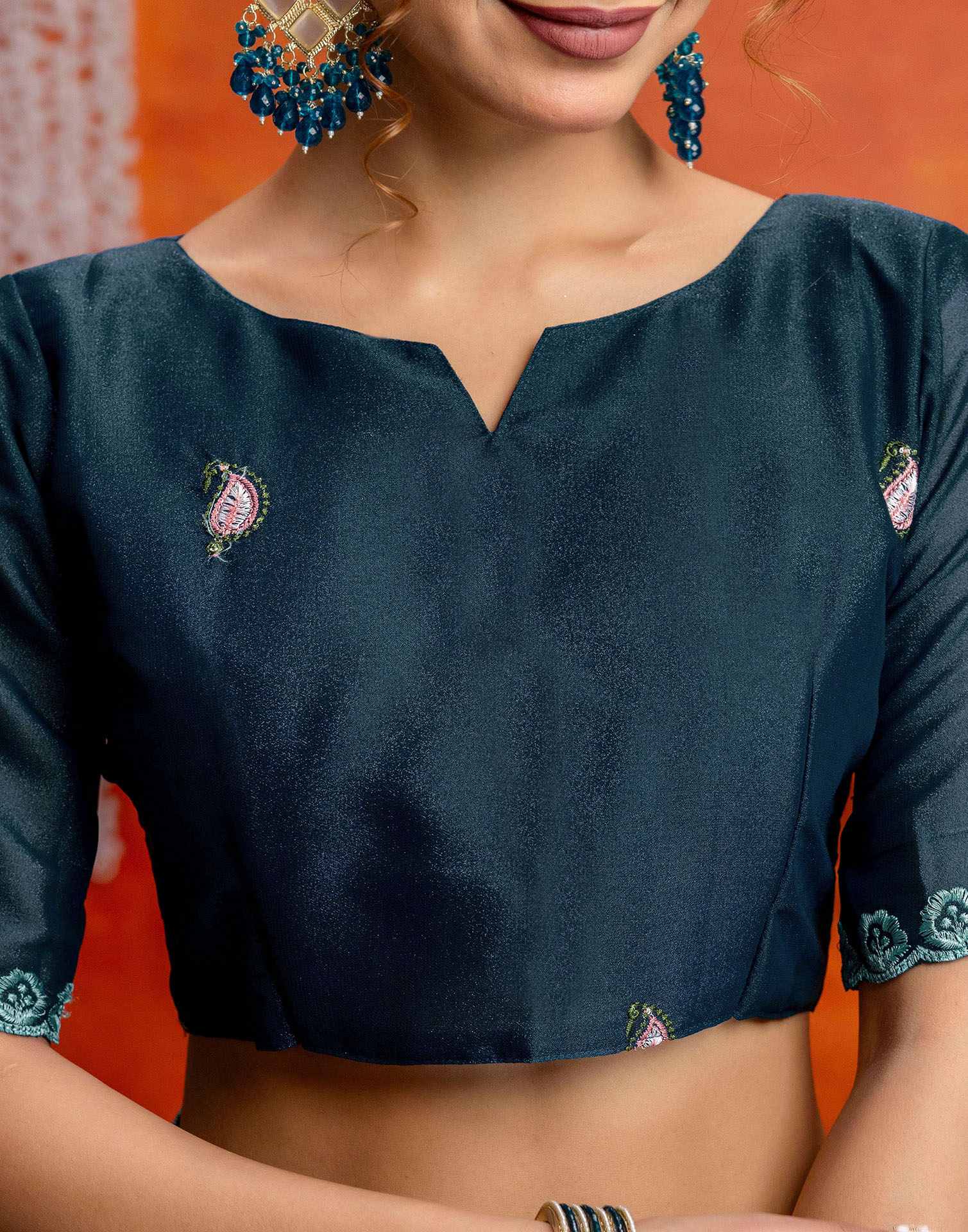 Teal Blue Shimmer Embroidery Saree