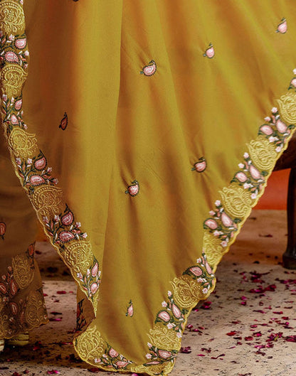 Yellow Shimmer Embroidery Saree