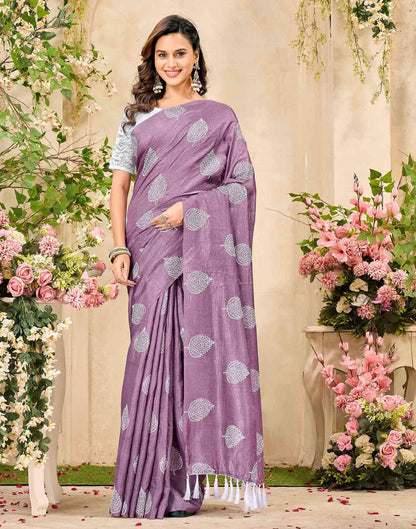 Mauve Vichitra Silk Printed Saree