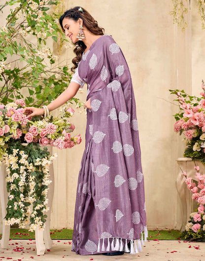 Mauve Vichitra Silk Printed Saree